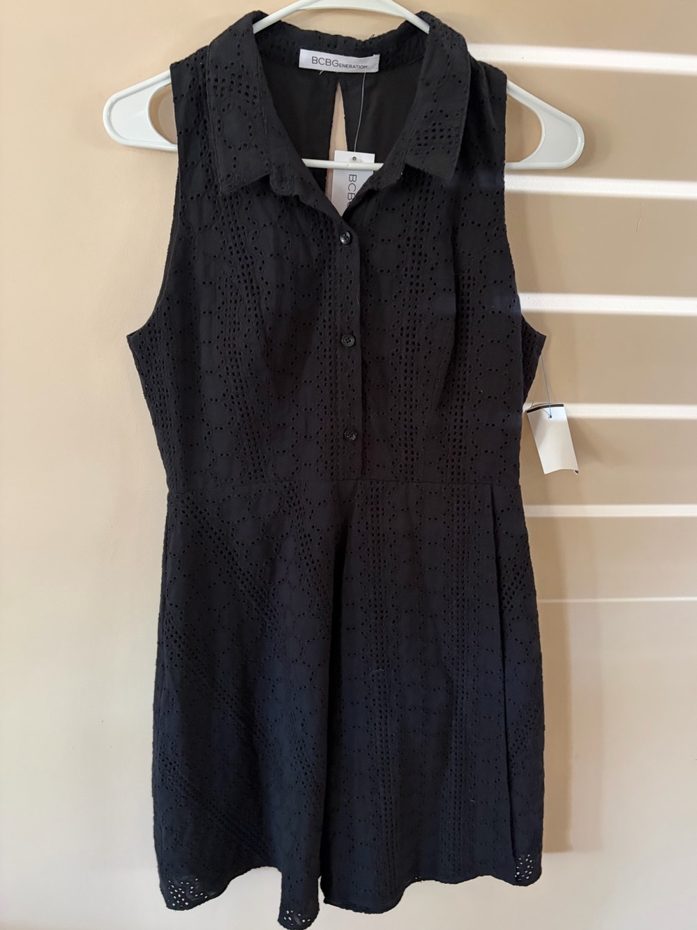 BCBGeneration Black Eyelet Sleeveless Shirt Dress